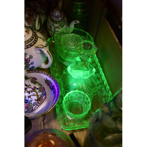 519 - THREE BOXES AND LOOSE CERAMICS AND GLASSWARES, to include a twenty two piece Coalport Indian Tree te... 