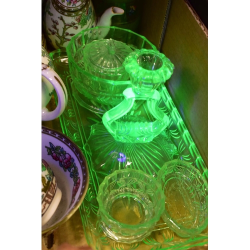 519 - THREE BOXES AND LOOSE CERAMICS AND GLASSWARES, to include a twenty two piece Coalport Indian Tree te... 