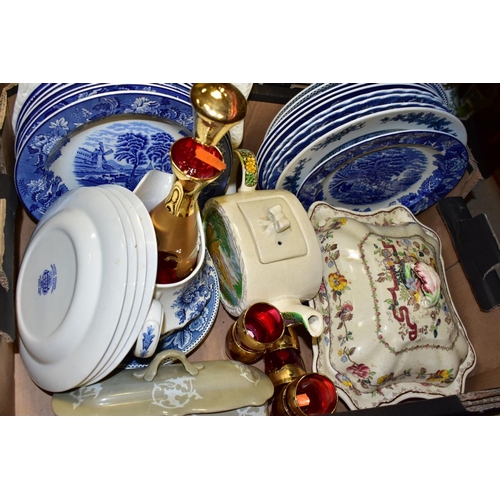 519 - THREE BOXES AND LOOSE CERAMICS AND GLASSWARES, to include a twenty two piece Coalport Indian Tree te... 