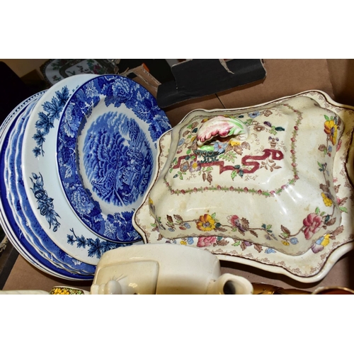 519 - THREE BOXES AND LOOSE CERAMICS AND GLASSWARES, to include a twenty two piece Coalport Indian Tree te... 