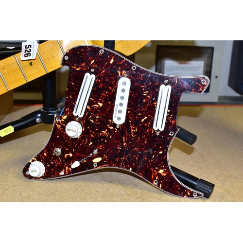 526 - A NEW STRAT STYLE MAPLE NECK with 22 frets, no mounting screw holes so never fitted, along with a St... 