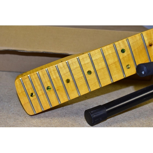 526 - A NEW STRAT STYLE MAPLE NECK with 22 frets, no mounting screw holes so never fitted, along with a St... 