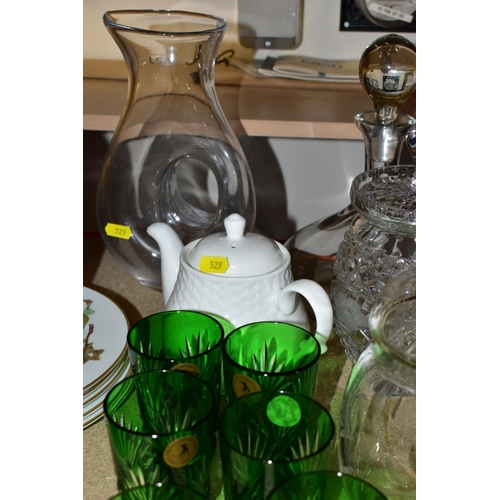 529 - A GROUP OF WEDGWOOD JASPERWARE ITEMS AND CUT CRYSTAL GLASSWARES, to include a Wedgwood jasperware sa... 