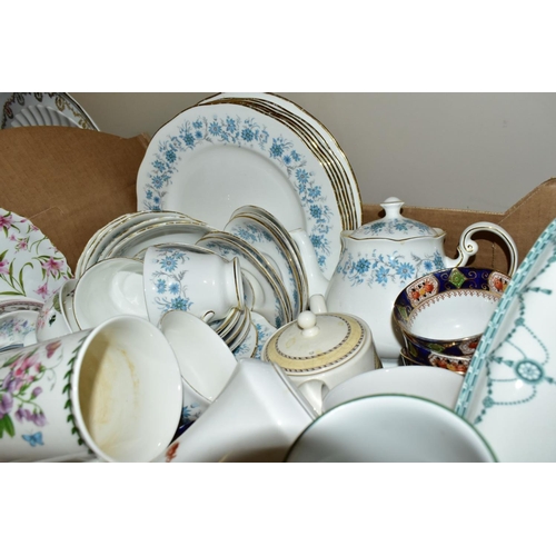 531 - SIX BOXES OF CERAMICS AND GLASSWARES, to include a Royal Doulton Camelot TC1061 twenty eight piece p... 