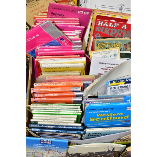 538 - EPHEMERA, two boxes containing over one hundred maps (O/S, Michelin, Bartholomew, Nelles, etc) forty... 