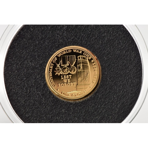 20 - A 'CENTENARY OF WORLD WAR ONE 1914-1918 ONE CROWN' GOLD COIN, dated 2014, within a Proctective case