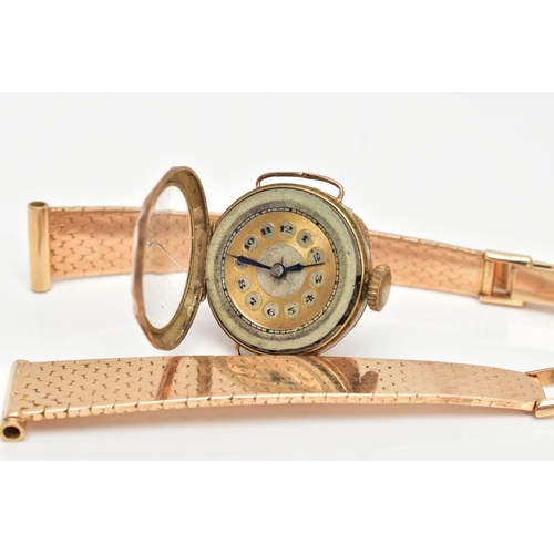 92 - A 9CT GOLD LADY'S WATCH HEAD AND A WATCH STRAP, a lady's watch head hallmarked 9ct gold Glasgow 1928... 