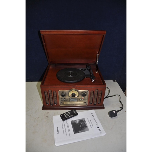 1261 - A STEEPLETONE STRATFORD RETRO STYLE MUSIC CENTRE with turntable, tape, CD, Radio (all working) Aux a... 