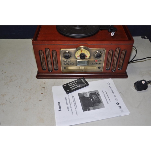 1261 - A STEEPLETONE STRATFORD RETRO STYLE MUSIC CENTRE with turntable, tape, CD, Radio (all working) Aux a... 