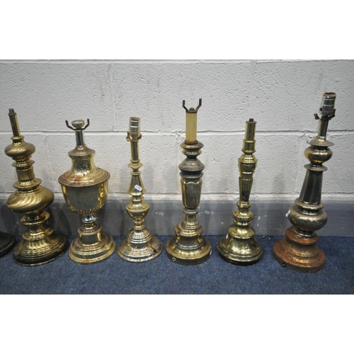 1612 - TEN VARIOUS BRASS/BRASSED TABLE LAMPS, of various ages, styles and country of origin (condition:-all... 