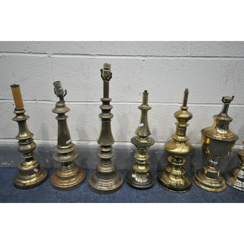 1612 - TEN VARIOUS BRASS/BRASSED TABLE LAMPS, of various ages, styles and country of origin (condition:-all... 