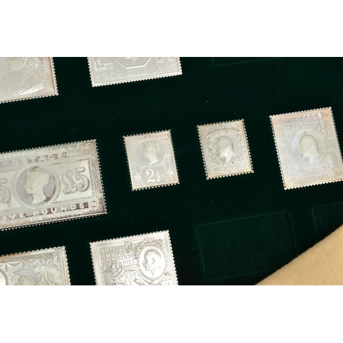 114 - A CASED 'THE STAMPS OF ROYALTY' SILVER STAMP COLLECTION, an incomplete set of silver 'Stamps of Roya... 