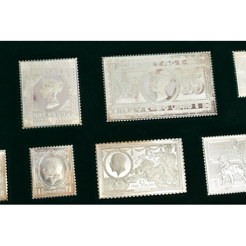 114 - A CASED 'THE STAMPS OF ROYALTY' SILVER STAMP COLLECTION, an incomplete set of silver 'Stamps of Roya... 