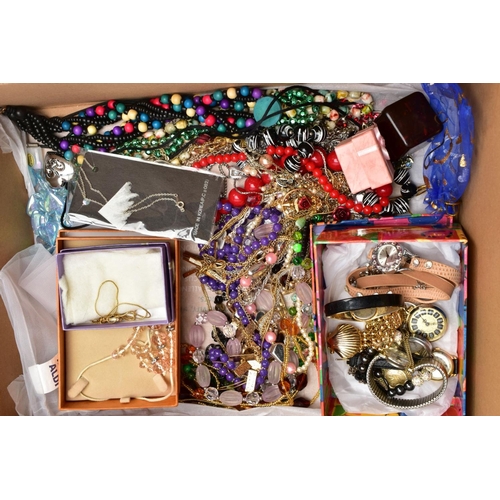 117 - AN ASORTMENT OF COSTUME JEWELLERY, three boxes of costume jewellery containing a selection of pins, ... 