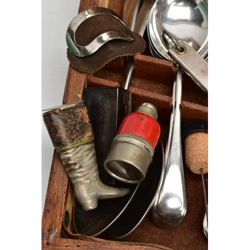 128 - A CANTEEN OF CUTLERY AND ASSORTED ITEMS, a wooden canteen complete with assorted cutlery, the knives... 