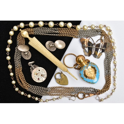 13 - AN ASSORTMENT OF SILVER AND OTHER ITEMS, to include a pair of silver Deakin & Francis chain link ova... 