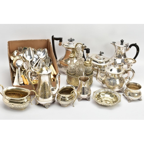 130 - AN ASSORTMENT OF CUTLERY AND OTHER ITEMS, to include an EPNS four piece tea service set comprising o... 