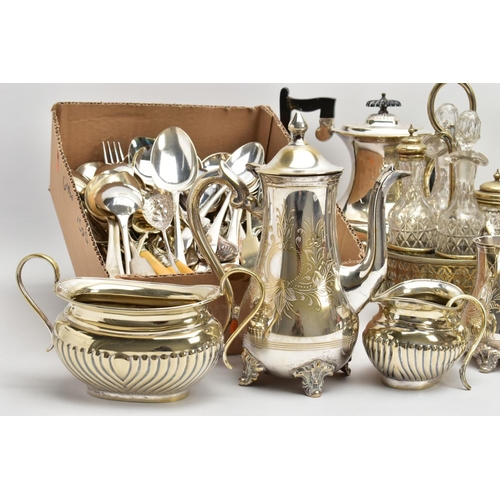 130 - AN ASSORTMENT OF CUTLERY AND OTHER ITEMS, to include an EPNS four piece tea service set comprising o... 