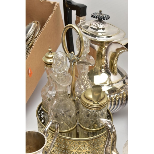 130 - AN ASSORTMENT OF CUTLERY AND OTHER ITEMS, to include an EPNS four piece tea service set comprising o... 