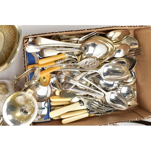 130 - AN ASSORTMENT OF CUTLERY AND OTHER ITEMS, to include an EPNS four piece tea service set comprising o... 