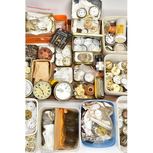 135 - A BOX OF WATCH MAKERS SPARES AND REPAIRS, to include pocket watch dials, cases, movements, a box of ... 