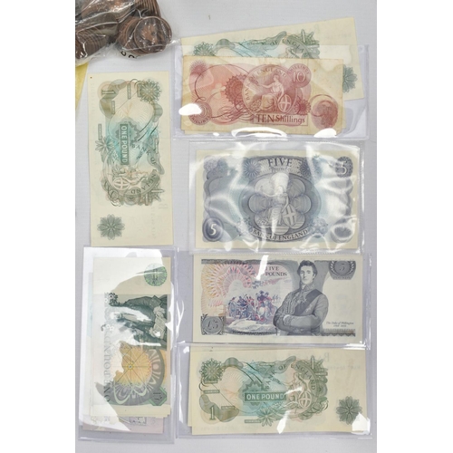 138 - A PLASTIC BOX CONTAINING WORLD COINAGE, to include amounts of silver coins, a mounted with brooch pi... 