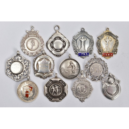 173 - AN ASSORTMENT OF SILVER AND WHITE METAL MEDALS AND PENDANTS, to include two silver ballroom dancing ... 