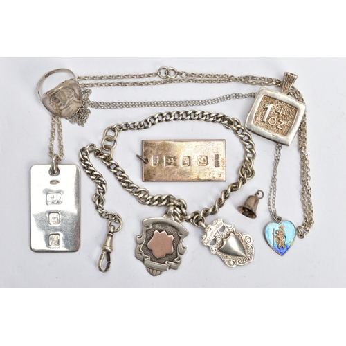 176 - AN ASSORTMENT OF SILVER JEWELLERY, to include a 1oz silver pendant, hallmarked sterling London, a si... 