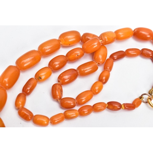 188 - A NATURAL AMBER BEAD NECKLACE, graduated oval beads, largest measuring approximately 20.7mm x 15.3mm... 