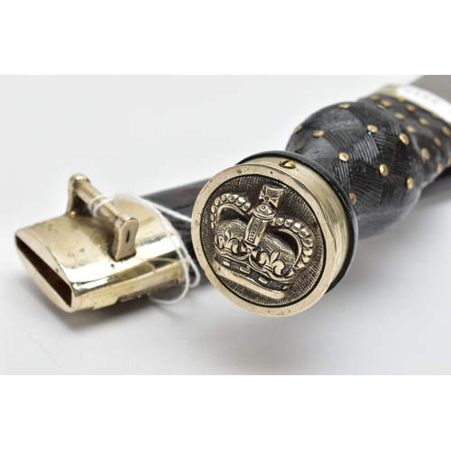 195 - A MODERN SCOTTISH PIPERS DIRK, nickel crown pommel set into a basket weave carved ebonised and brass... 