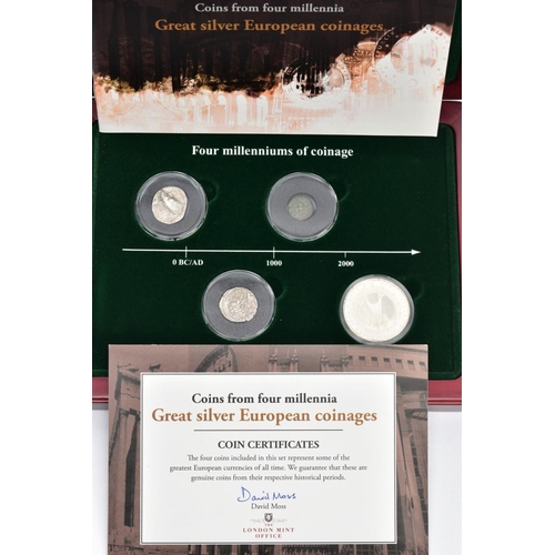 196 - GREAT SILVER EUROPEAN COINS, to include a boxed set of coins from four millennia, 1st millennia silv... 