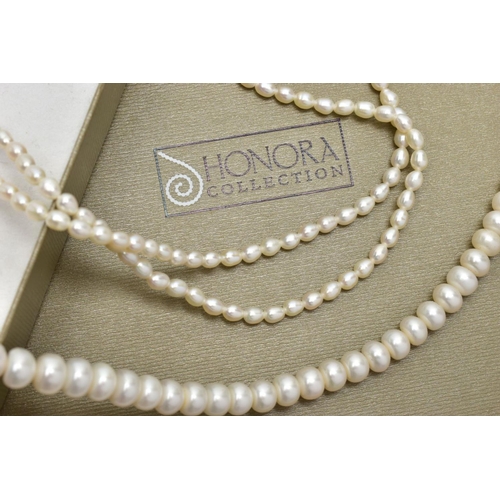 201 - FIVE PIECES OF CULTURED PEARL JEWELLERY, to include a three piece gift set comprising of a necklace,... 