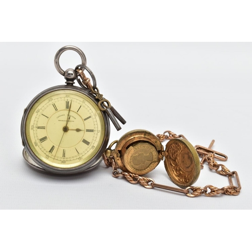 36 - A 9CT GOLD TROMBONE ALBERT CHAIN, SILVER POCKET WATCH AND COIN CASE, a rose gold trombone albert cha... 