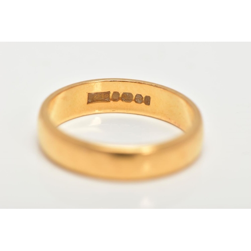 37 - A 22CT GOLD BAND RING, a soft courted band ring approximate width 4mm x depth 1mm, ring size I 1/2 l... 