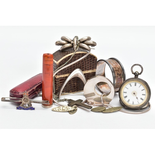 47 - AN ASSORTMENT OF WHITE METAL JEWELLERY AND OTHER ITEMS, to include a boxed silver napkin ring, hallm... 