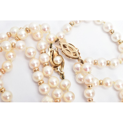 74 - A CULTURED PEARL NECKLACE AND BRACELET, a white cultured pearl necklace, approximate pearl diameter ... 