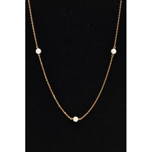 81 - A CULTURED PEARL CHAIN NECKLACE, five white cultured pearls, approximate diameter 6mm, evenly spaced... 