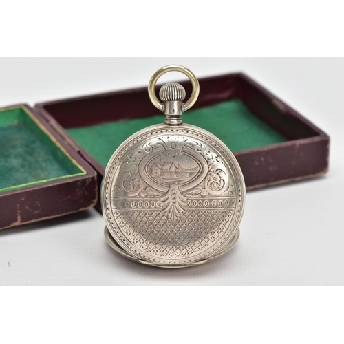 85 - A 'LONGINES' FULL HUNTER POCKET WATCH, round white dial signed 'Longines', Roman numerals, outer Ara... 