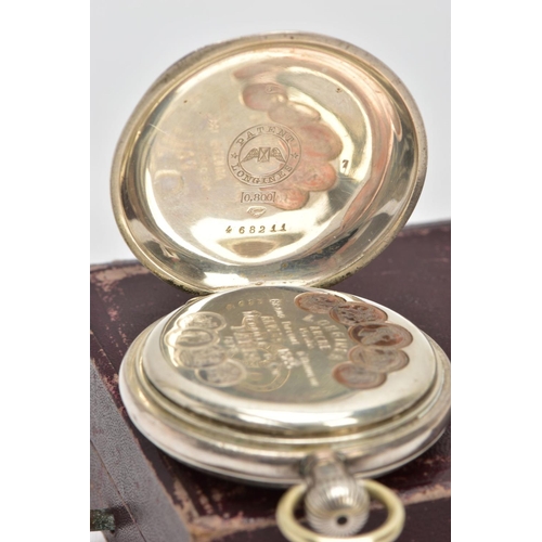 85 - A 'LONGINES' FULL HUNTER POCKET WATCH, round white dial signed 'Longines', Roman numerals, outer Ara... 