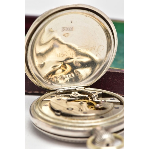 85 - A 'LONGINES' FULL HUNTER POCKET WATCH, round white dial signed 'Longines', Roman numerals, outer Ara... 