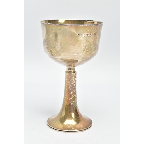 92 - A SILVER GOBLET, raised on a tapered stem with round base, worn gilt interior, hallmarked 'TF' Sheff... 