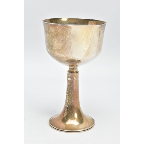 92 - A SILVER GOBLET, raised on a tapered stem with round base, worn gilt interior, hallmarked 'TF' Sheff... 