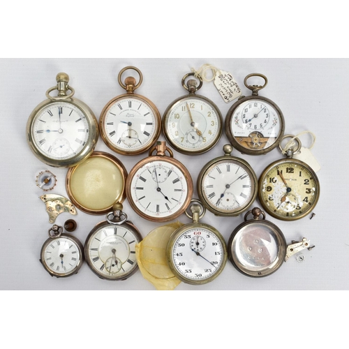 96 - A SELECTION OF POCKET WATCHES, to include a small silver open face watch with a white dial, Roman nu... 