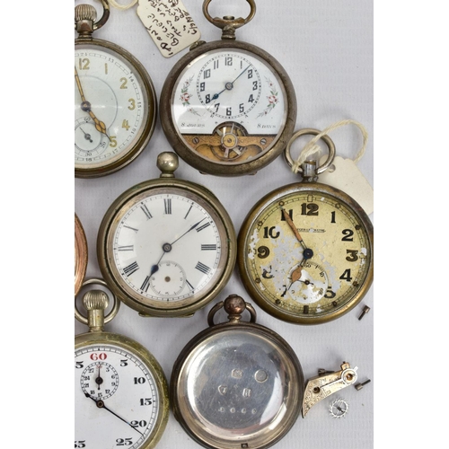 96 - A SELECTION OF POCKET WATCHES, to include a small silver open face watch with a white dial, Roman nu... 