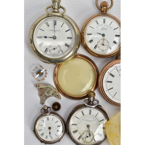 96 - A SELECTION OF POCKET WATCHES, to include a small silver open face watch with a white dial, Roman nu... 