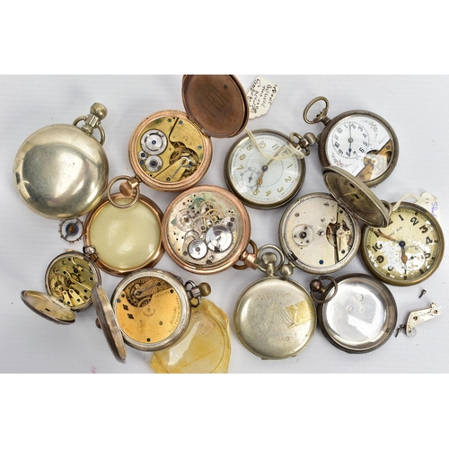 96 - A SELECTION OF POCKET WATCHES, to include a small silver open face watch with a white dial, Roman nu... 