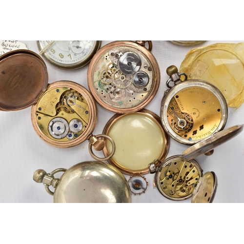 96 - A SELECTION OF POCKET WATCHES, to include a small silver open face watch with a white dial, Roman nu... 