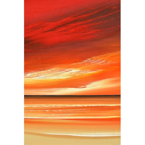 406 - JONATHAN SHAW (BRITISH 1959), a dramatic coastal sunset, signed bottom right, oil on board, - approx... 