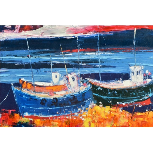 411 - JOHN LOWRIE MORRISON JOLOMO (SCOTTISH 1948) 'BEACHED BOATS', a signed hand embellished, limited edit... 