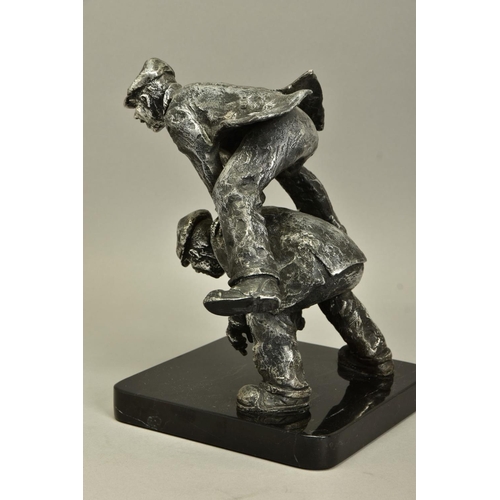 418 - GEORGE SOMERVILLE (SCOTLAND 1947) 'YOUNG AT HEART', a limited edition aluminium sculpture of two men... 